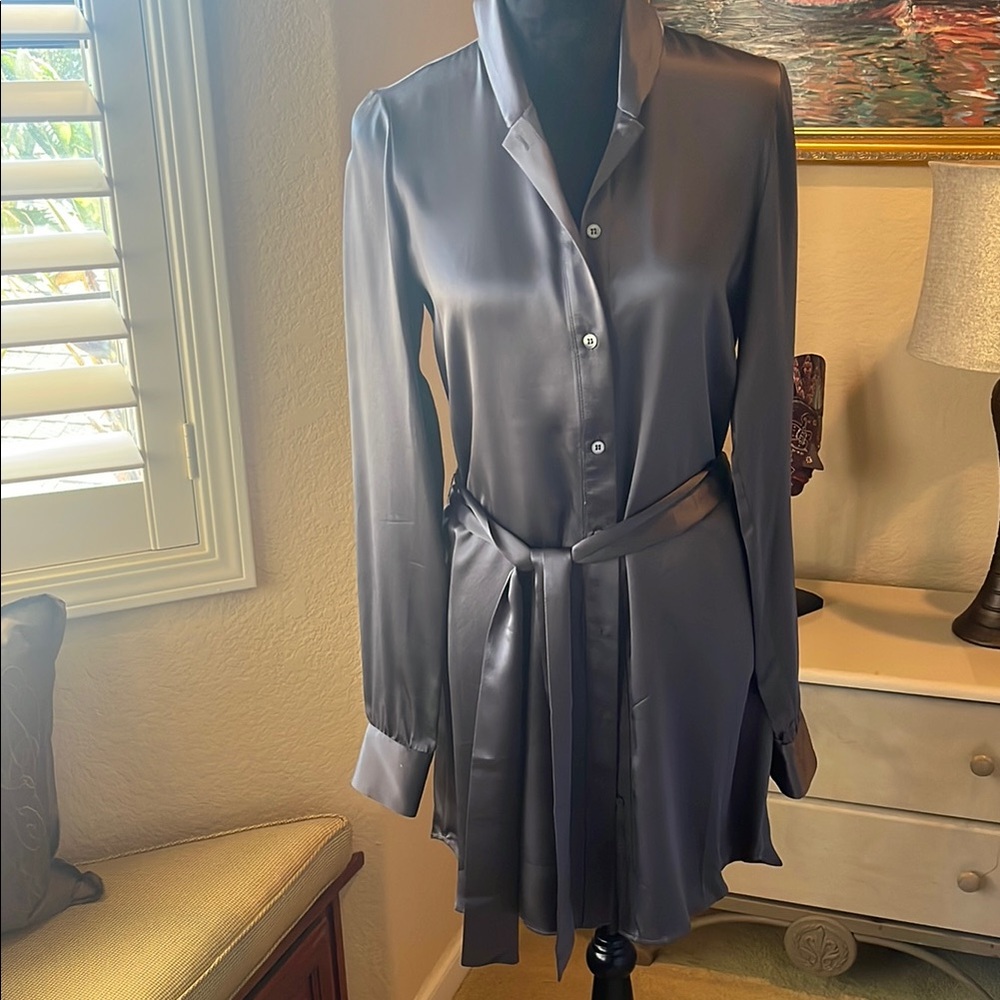 Mara Hoffman Gray Notched Collar Shirt Dress